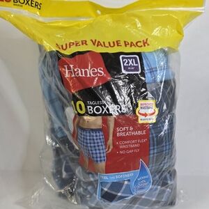 Hanes Men's Blue Plaid Boxers - 10 Pack